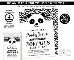 Panda Birthday Invitation Editable Template for any age, Black and White Party (Instant Download)