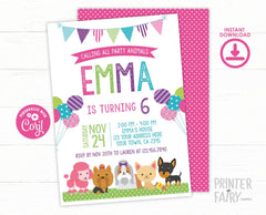 Puppy Birthday Invitation Editable Template, Pet Adoption Party (Instant Download)