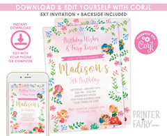 Fairy Birthday Invitation Editable Template, Instant Download