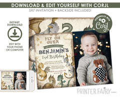 Dragon Birthday Party Theme Invitation with photo Editable Template for Any Age, Instant Download
