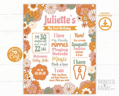 Hippie Floral Milestones Board Sign Editable Template, INSTANT DOWNLOAD