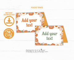 Boho Floral Food Tent Cards, Place Labels, Editable Template Instant Download