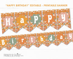 Editable Hippie Floral Birthday Banner (Instant Download)