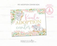 Koala Adoption Certificate & Sign, Birthday Party Decor (Digital Download)