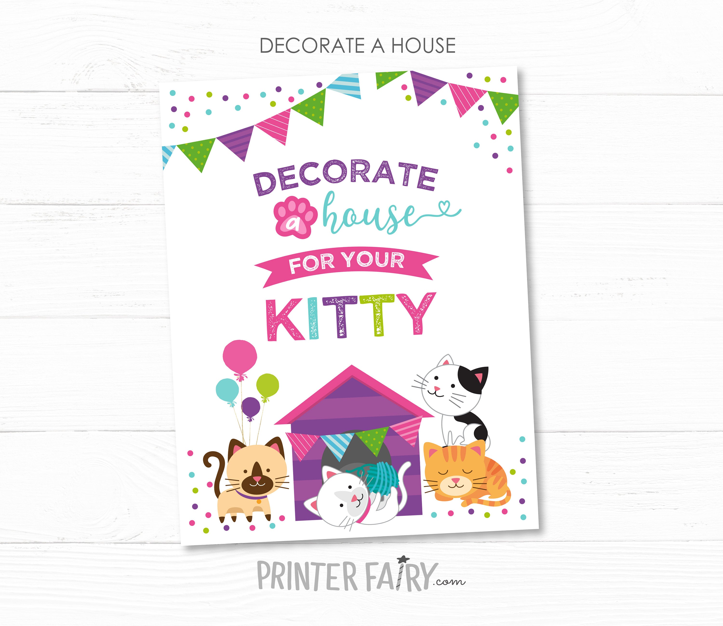 Kitty Cat Adoption Party Games, Kitten Birthday (Instant Download)