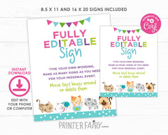 Editable Kitty Cat Birthday Sign, Pawty Decorations (Instant Download)