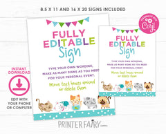 Editable Kitty Cat Birthday Sign, Pawty Decorations (Instant Download)