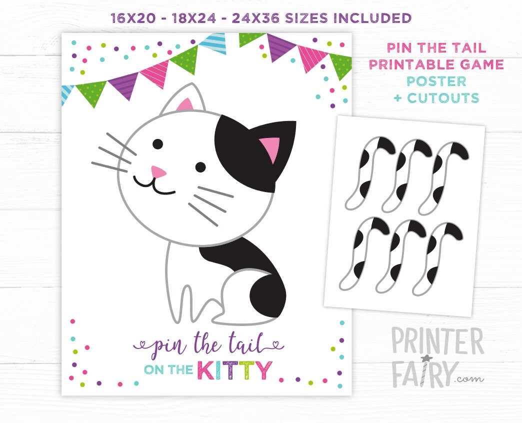 Kitty Cat Party Pin the Tail Printable Game, INSTANT DOWNLOAD