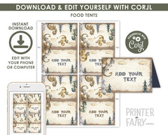 Dragon Birthday Party Printable Food Tents Table Decorations, Instant Download
