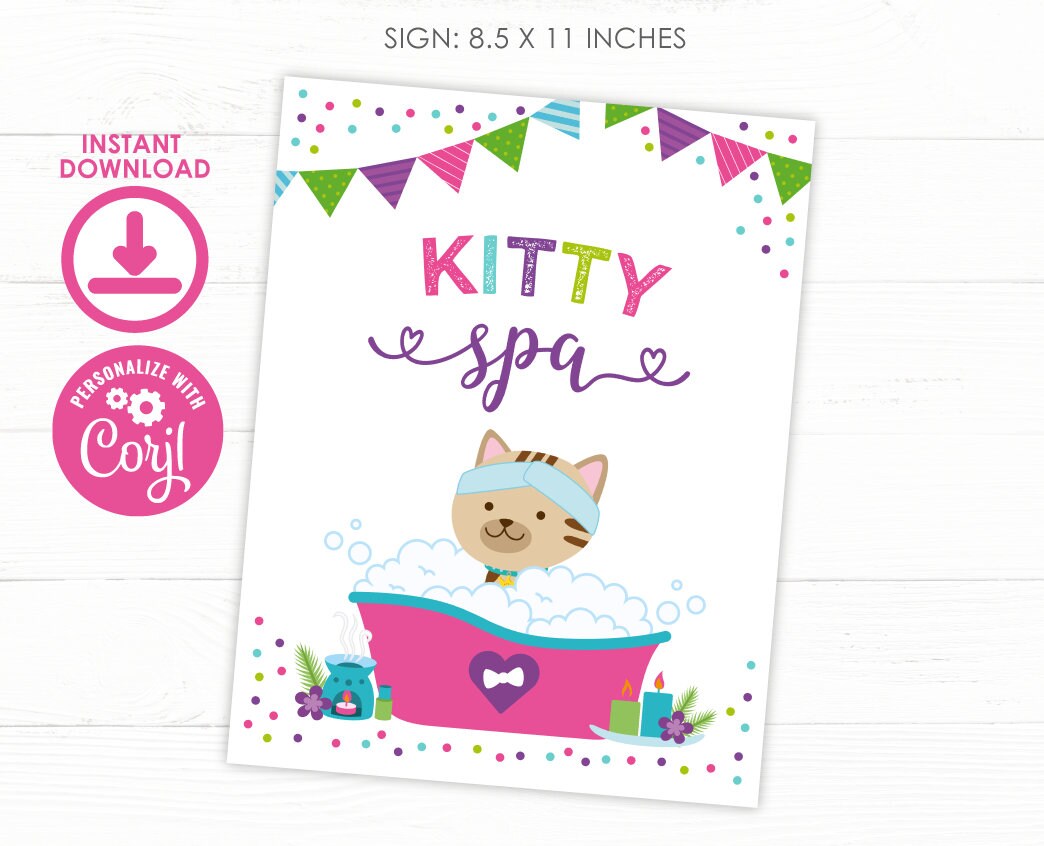 Kitty Spa Birthday Sign, Cat Spa Party Decoration, Printable Sign