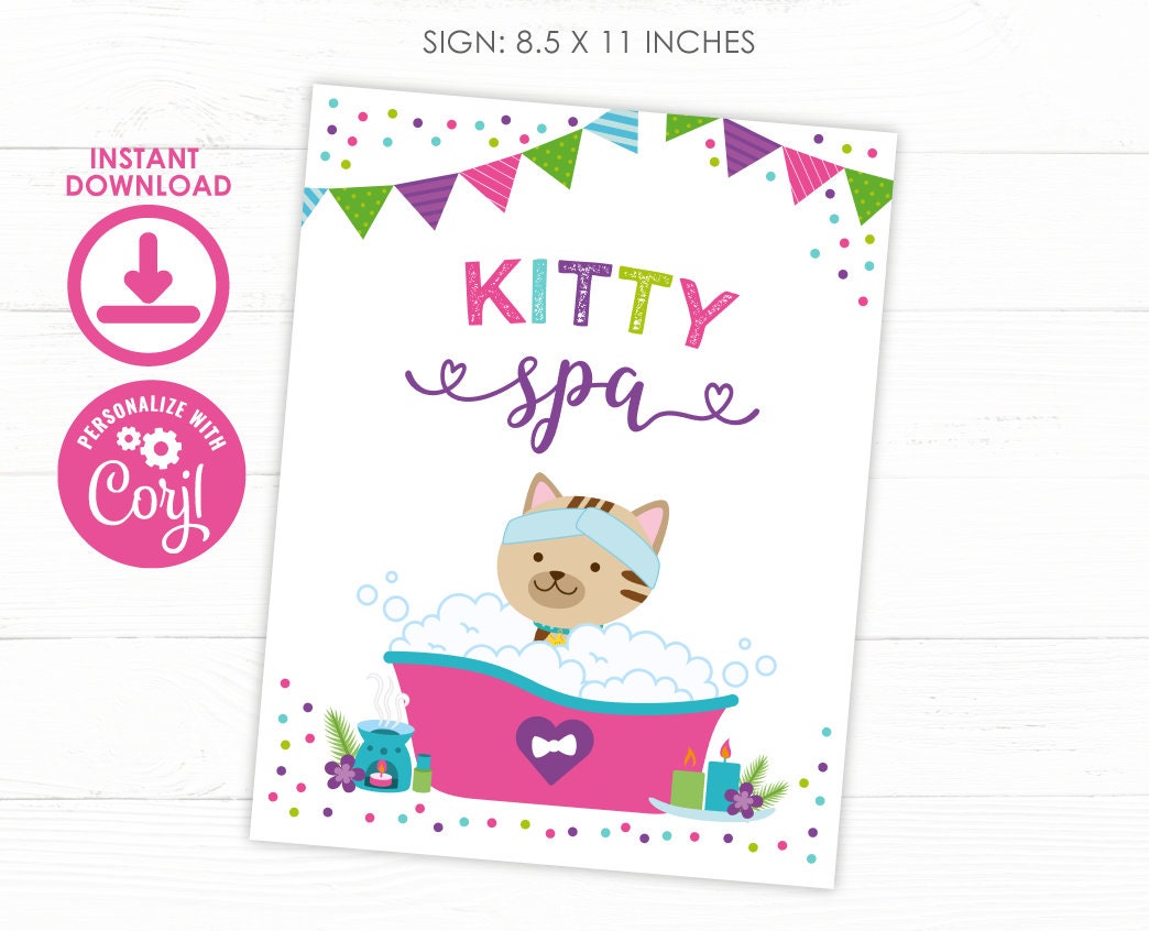 Kitty Spa Birthday Sign, Cat Spa Party Decoration, Printable Sign