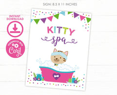 Kitty Spa Birthday Sign, Cat Spa Party Decoration, Printable Sign