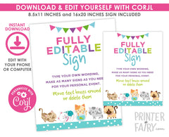 Editable Kitty Cat Birthday Sign, Pawty Decorations (Instant Download)