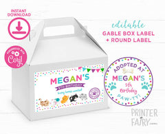Kitty Cat Adoption Party Gable Box Labels and Tags, Editable Template (Instant Download)