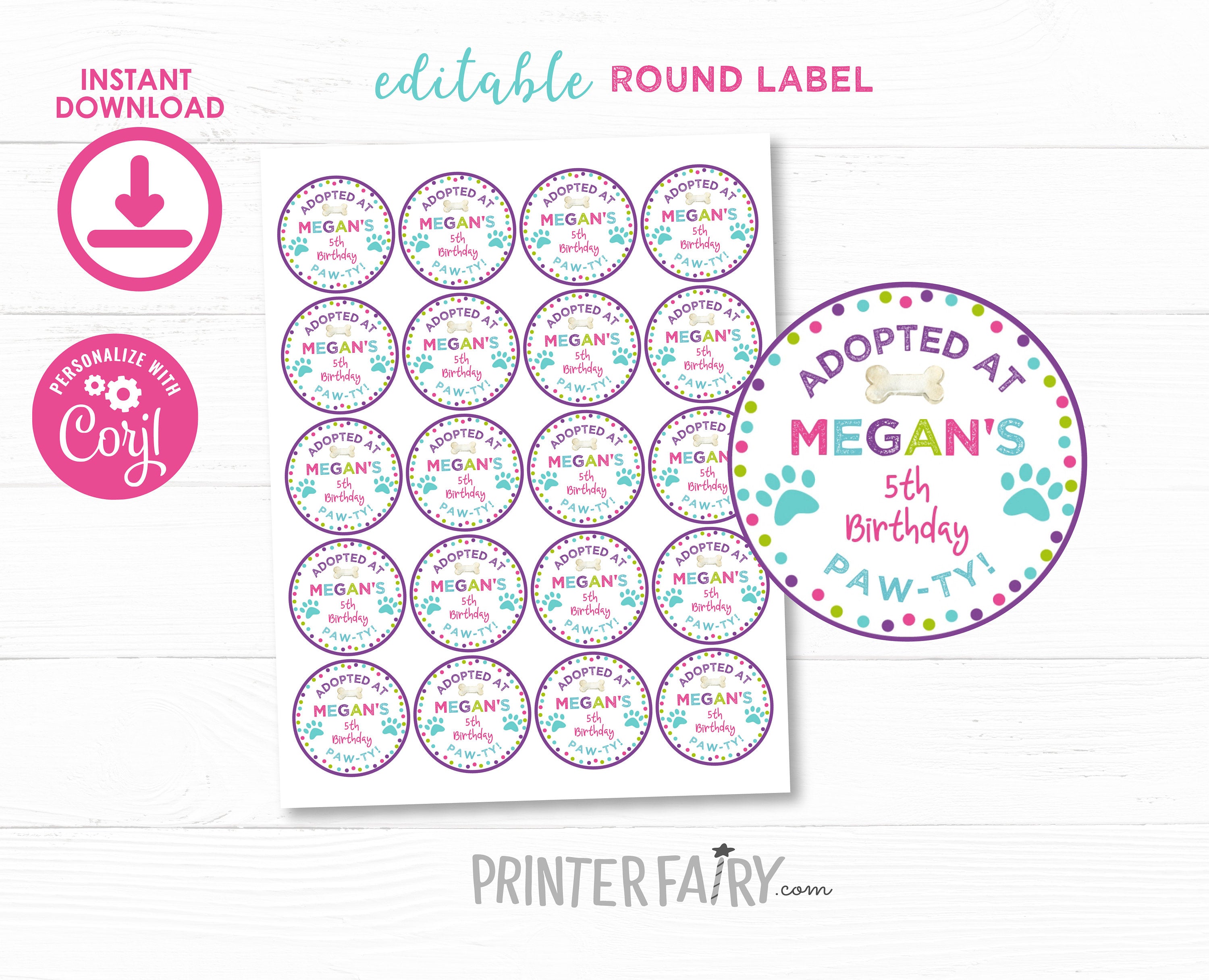 Kitty Cat Adoption Party Gable Box Labels and Tags, Editable Template (Instant Download)