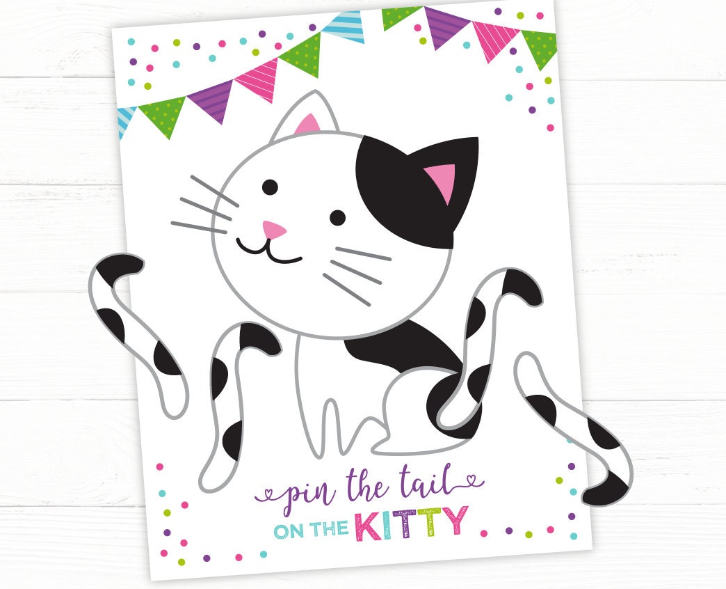 Kitty Cat Party Pin the Tail Printable Game, INSTANT DOWNLOAD