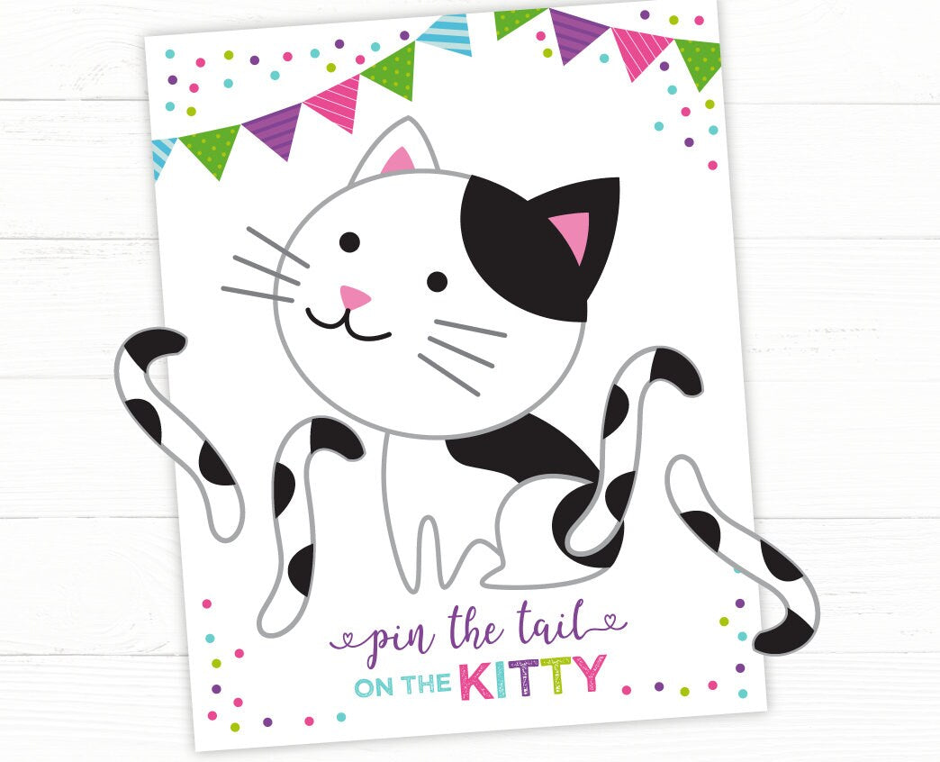 Kitty Cat Party Pin the Tail Printable Game, INSTANT DOWNLOAD