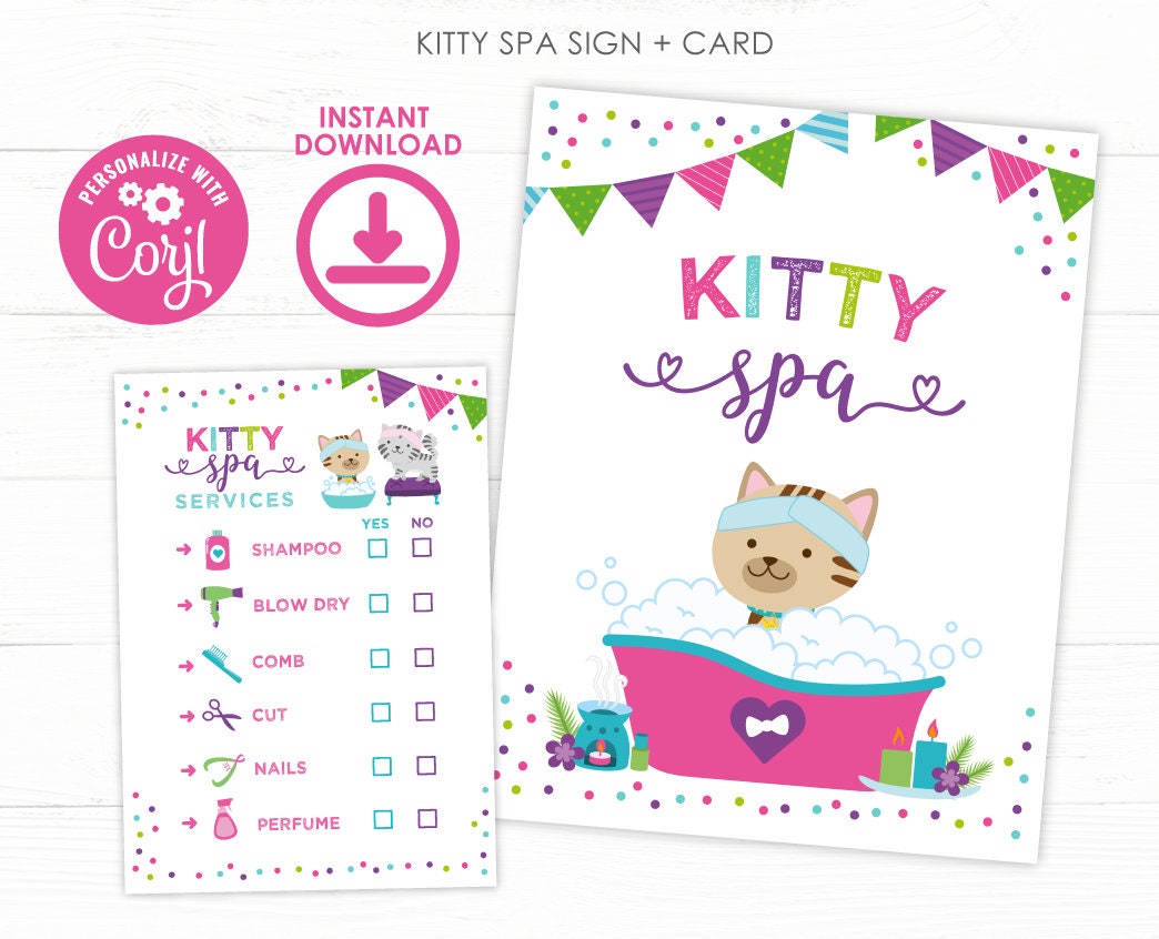Kitty Spa Birthday Sign, Cat Spa Party Decoration, Printable Sign