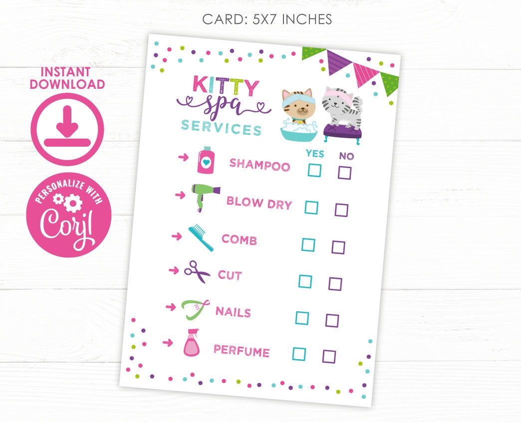 Kitty Spa Birthday Sign, Cat Spa Party Decoration, Printable Sign