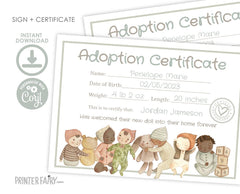 Editable Doll Adoption Certificate, Floral Birthday Party Sign (Instant Download)