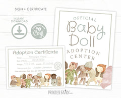 Editable Doll Adoption Certificate, Floral Birthday Party Sign (Instant Download)