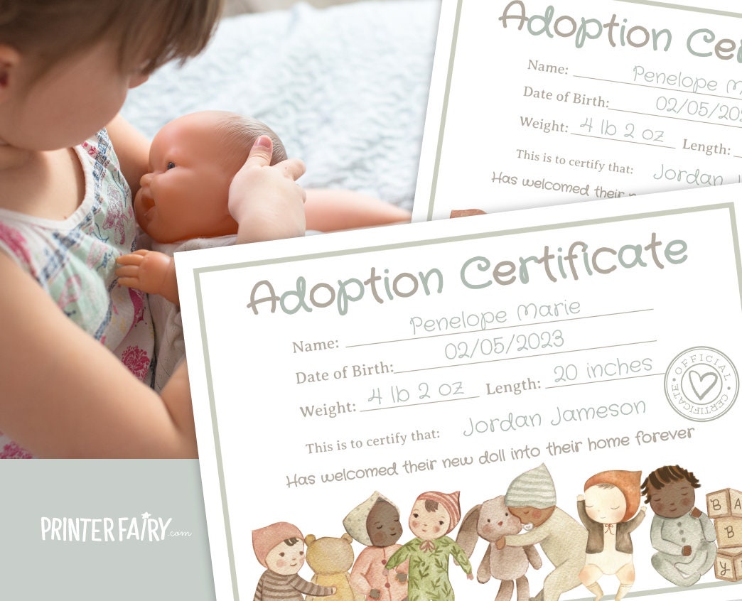 Editable Doll Adoption Certificate, Floral Birthday Party Sign (Instant Download)
