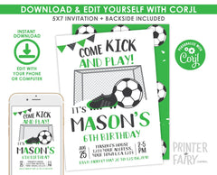 Editable Soccer Birthday Invitation, Sports Party (Instant Download)