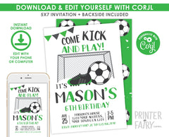 Editable Soccer Birthday Invitation, Sports Party (Instant Download)