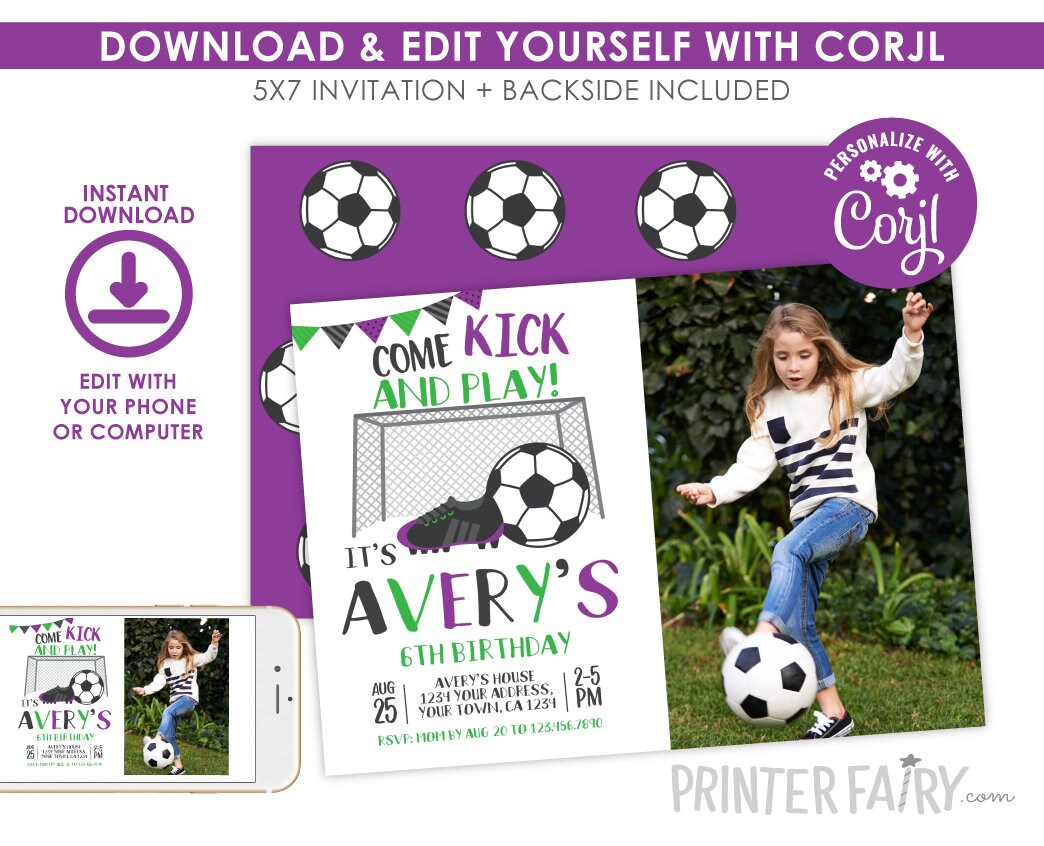 Editable Soccer Birthday Invitation with Photo (Instant Download)