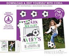 Editable Soccer Birthday Invitation with Photo (Instant Download)