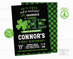 St Patricks Day First Birthday Invitation EDITABLE Template, INSTANT DOWNLOAD