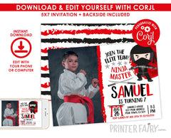 Editable Ninja Birthday Invitation, Martial Arts, Karate (Instant Download)