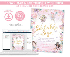Fairy Ballerina Editable Welcome Sign, Floral Birthday Party (Digital Download)