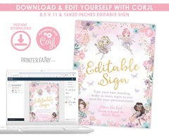 Fairy Ballerina Editable Welcome Sign, Floral Birthday Party (Digital Download)
