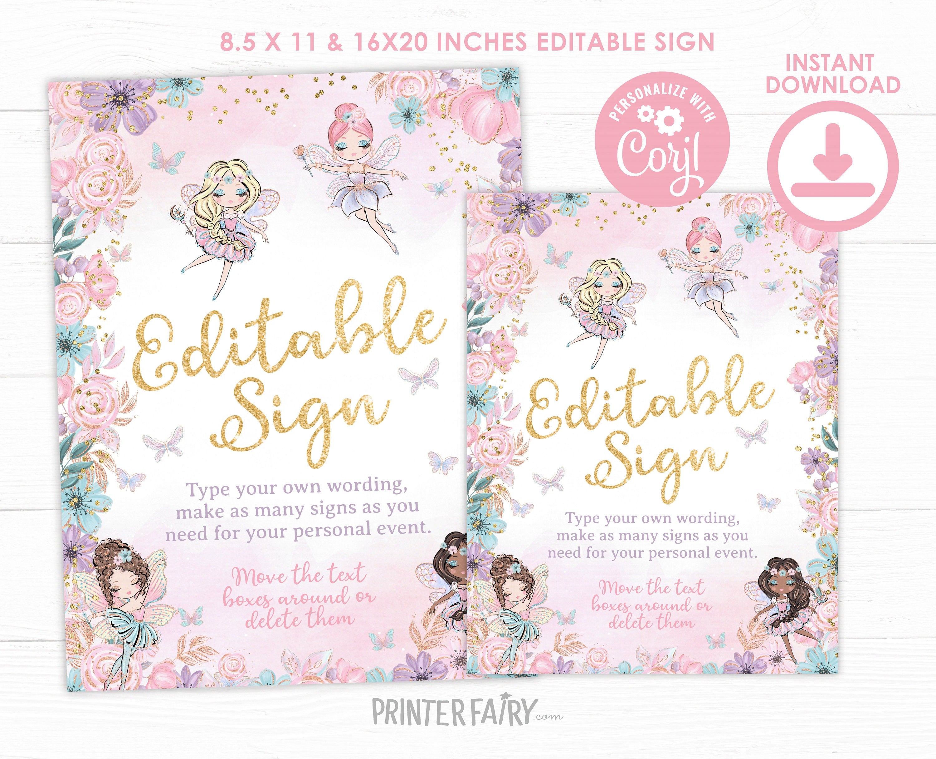 Fairy Ballerina Editable Welcome Sign, Floral Birthday Party (Digital Download)