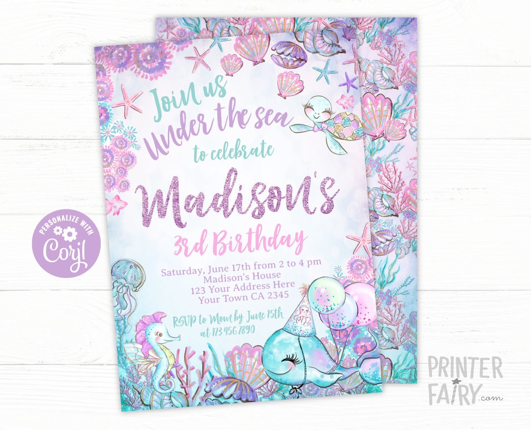 Under the Sea Birthday Invitation, Sea Animals Party (Digital Download)