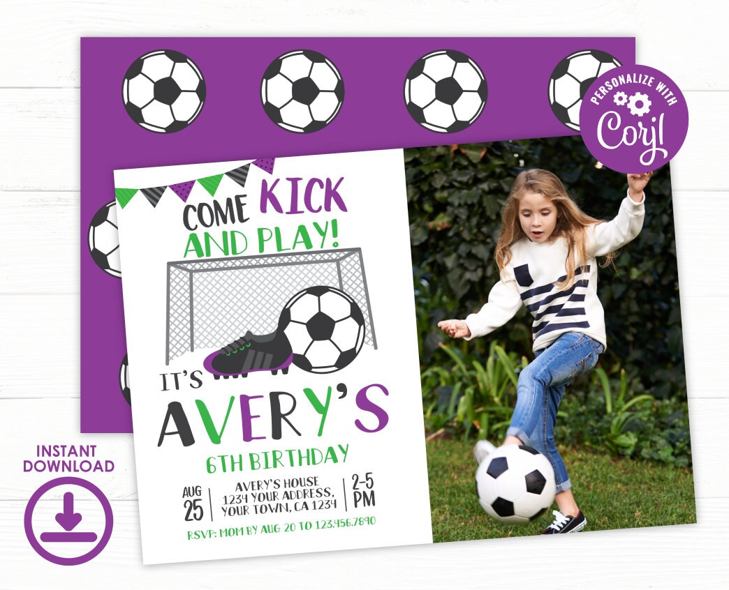 Editable Soccer Birthday Invitation with Photo (Instant Download)