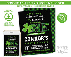 St Patricks Day First Birthday Invitation EDITABLE Template, INSTANT DOWNLOAD