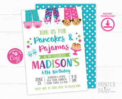 Pancakes and Pajamas Birthday Invitation, Editable Slumber Party Invite TEMPLATE (INSTANT DOWNLOAD)