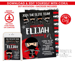 Editable Ninja Birthday Invitation, Martial Arts Party (Instant Download)