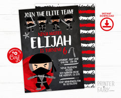 Editable Ninja Birthday Invitation, Martial Arts Party (Instant Download)