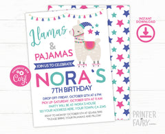 Llama Pajama Party Invitation Editable Template for Any Age, Slumber Party Invite (Instant Download)