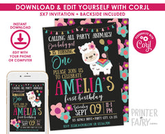 Llama First Birthday Invitation, EDITABLE (Instant Download)