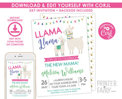 Llama Baby Shower Invitation Editable Template, Instant Download