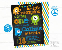 Little Monster Invitation 1st Birthday Party, Any age, EDIT YOURSELF Digital Invite, Instant Download