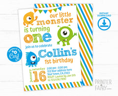 Editable Monster Birthday Invitation, Any Age (Digital Download)