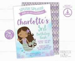 Editable Mermaid Birthday Invitation, Under the Sea Party (Digital Invitation)