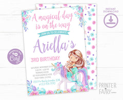 Unicorn Mermaid Birthday Invitation, Magical Floral Party (EDITABLE, INSTANT DOWNLOAD)