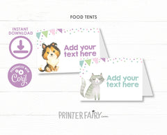 Puppies and Kitties Birthday Party Food Tents Editable Templates, Instant Download