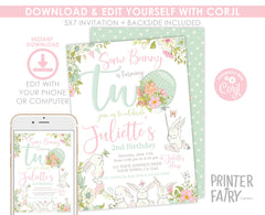 Bunny 2nd Birthday Invitation, Some Bunny is Two Party Invite (Digital Download)